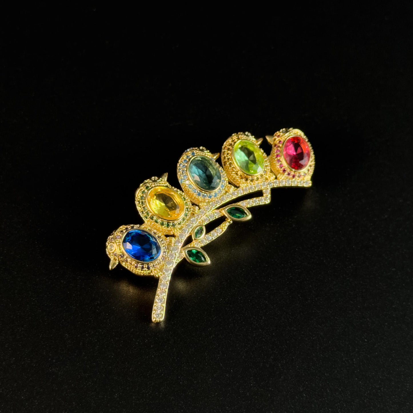 Multicolored Zircon Gold Pea Pod Brooch