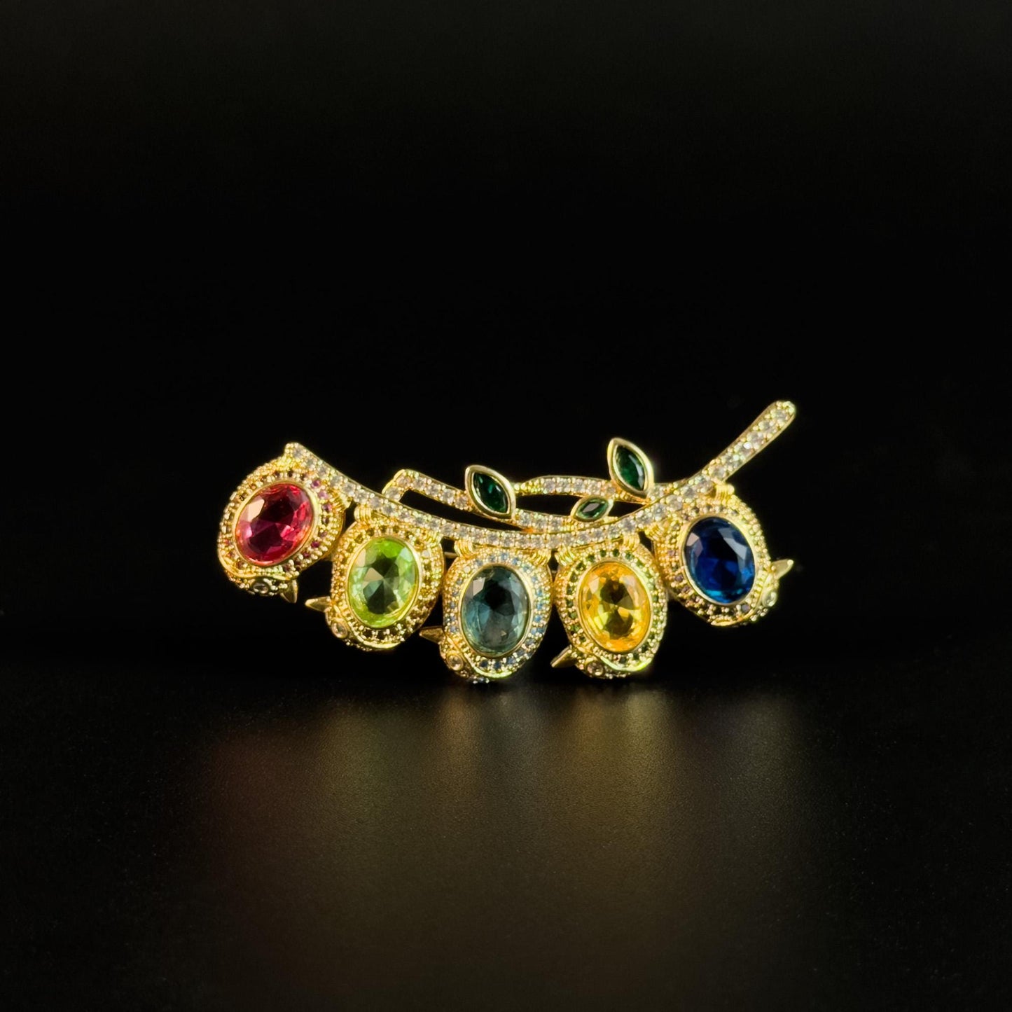 Multicolored Zircon Gold Pea Pod Brooch