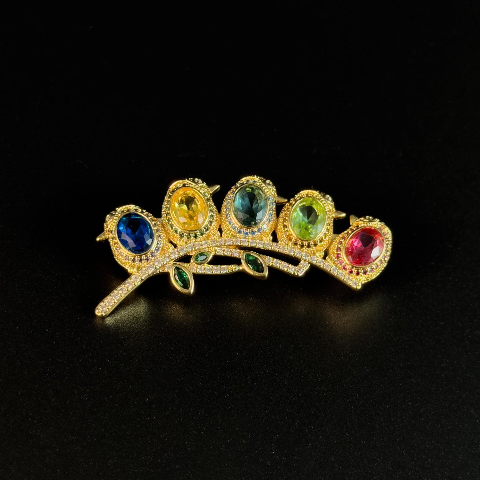 Multicolored Zircon Gold Pea Pod Brooch