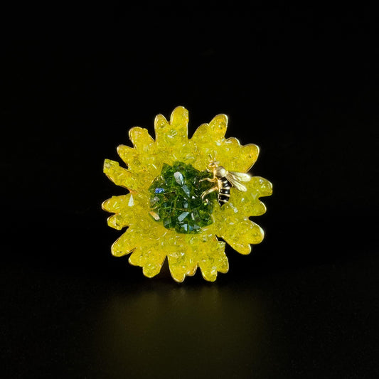 Sunflower and Bee Brooch