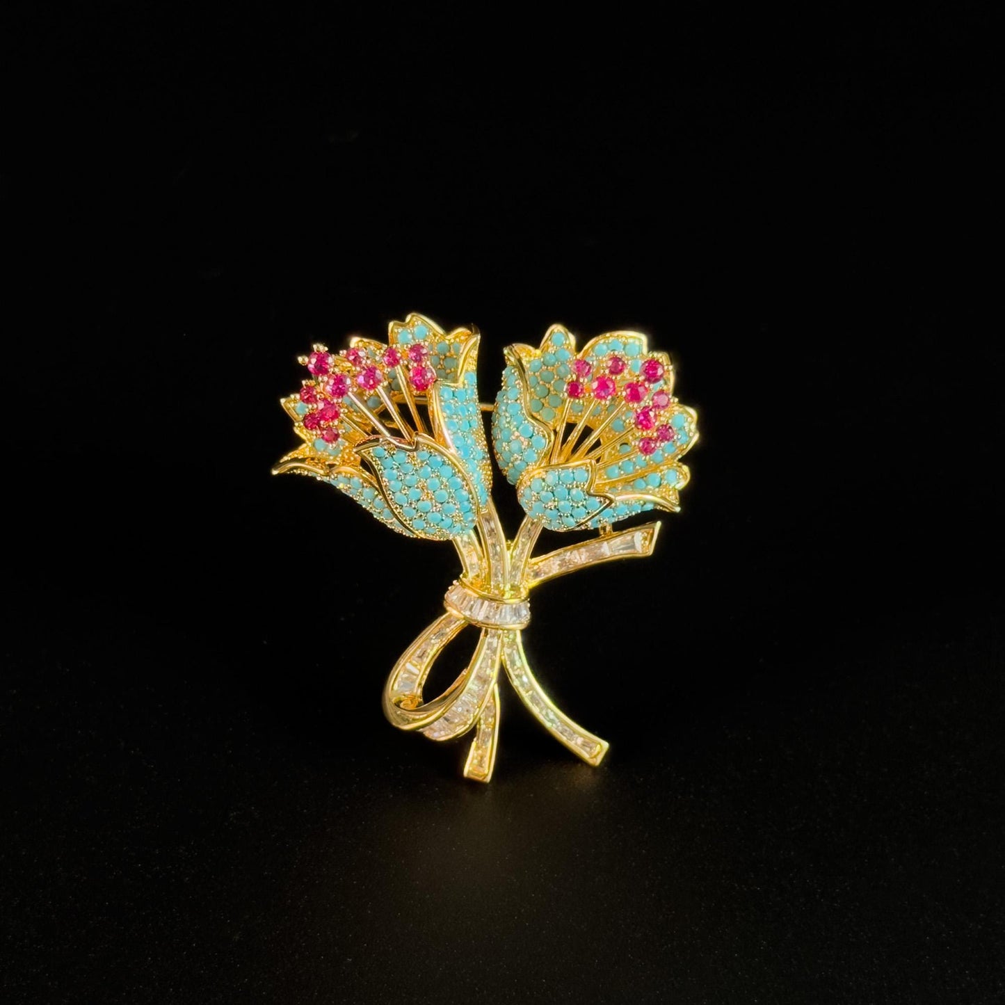 Vintage Blue Tulip Bouquet Brooch