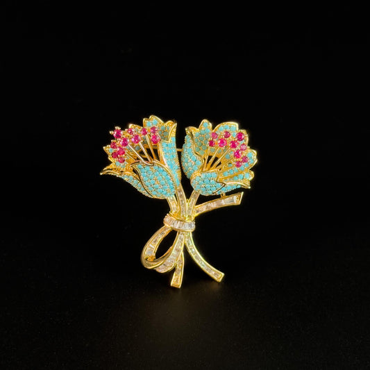 Vintage Blue Tulip Bouquet Brooch