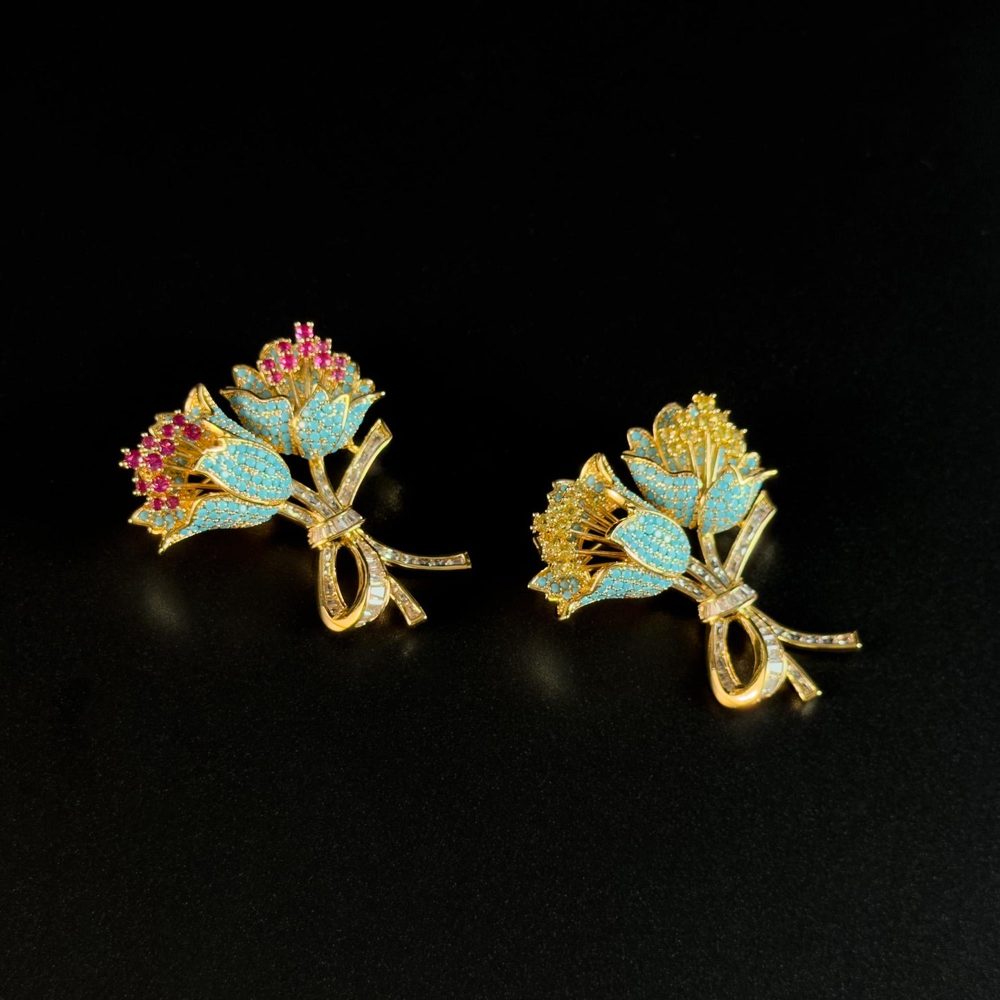 Vintage Blue Tulip Bouquet Brooch