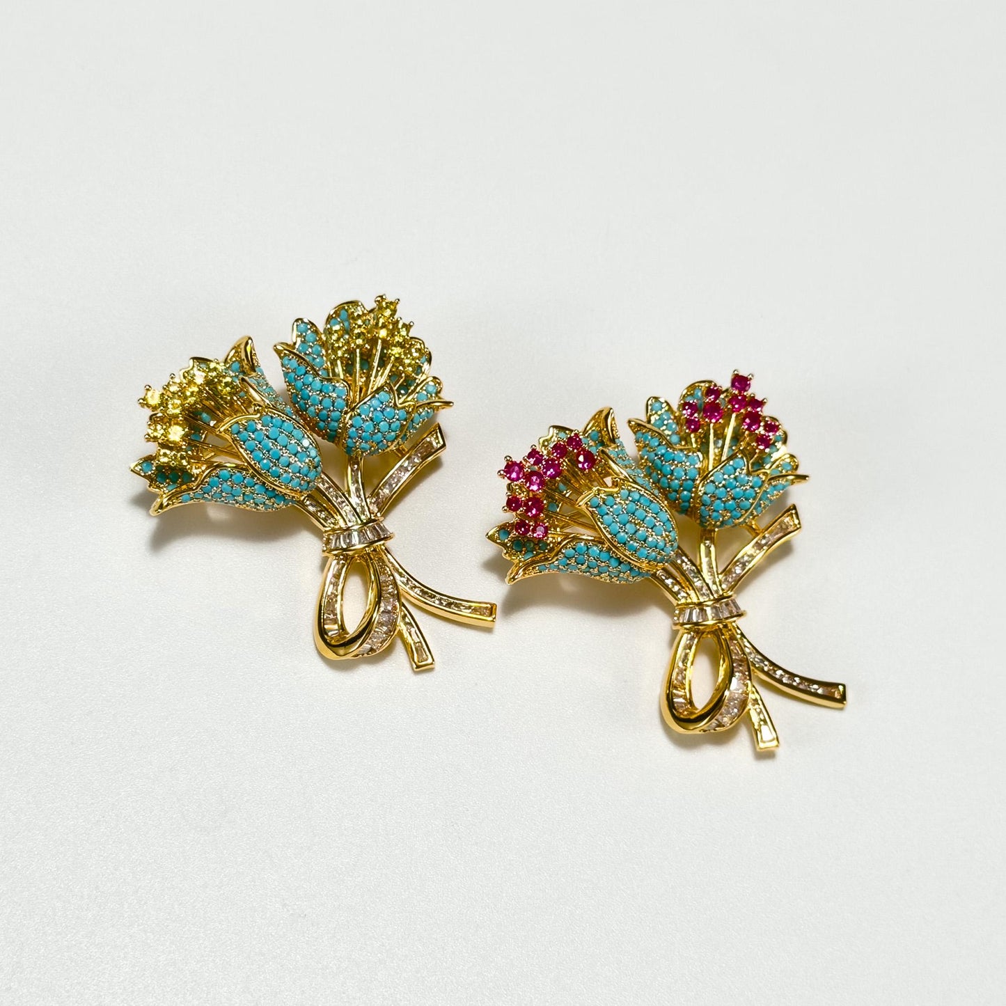 Vintage Blue Tulip Bouquet Brooch