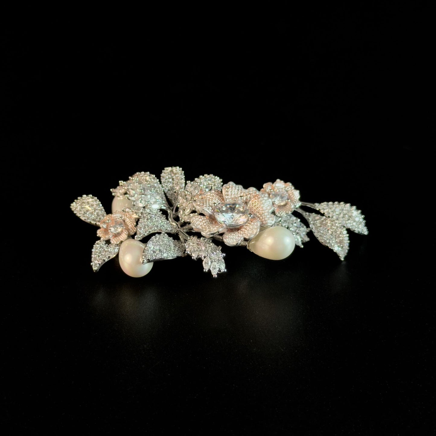 Luxury Silver Floral Brooch with Full Diamonds