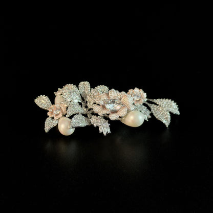 Luxury Silver Floral Brooch with Full Diamonds