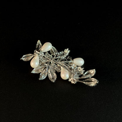 Luxury Silver Floral Brooch with Full Diamonds