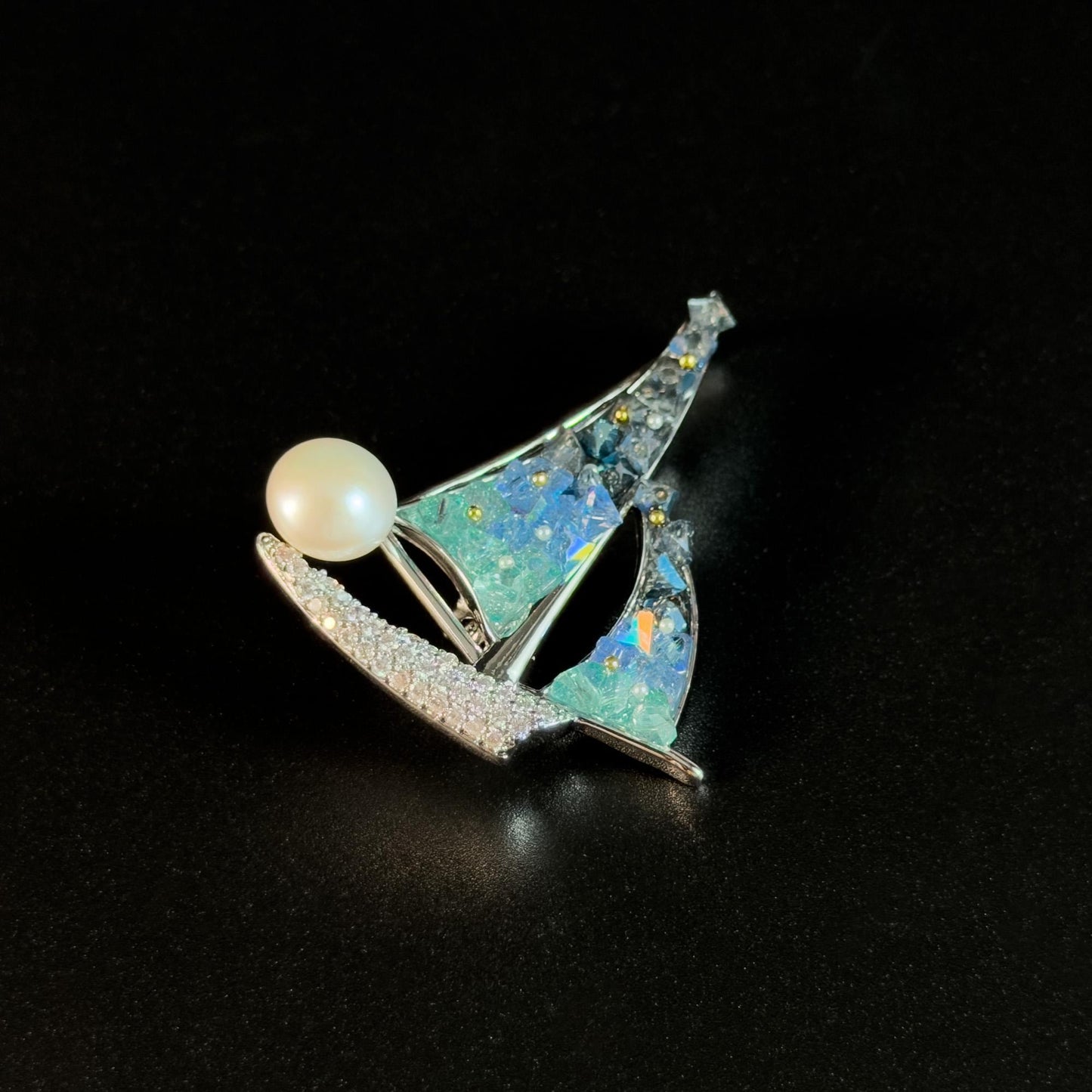 Blue Pearl Sailboat Brooch