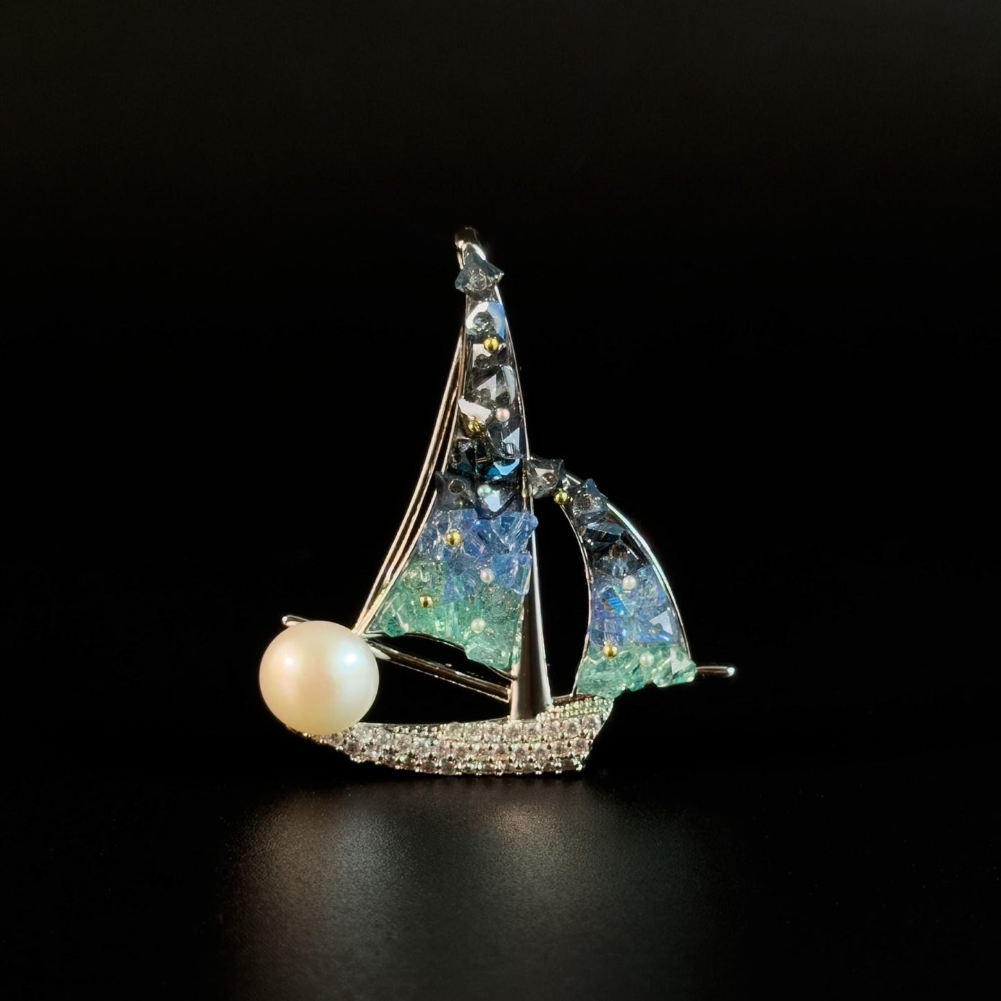 Blue Pearl Sailboat Brooch