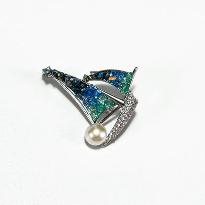 Blue Pearl Sailboat Brooch