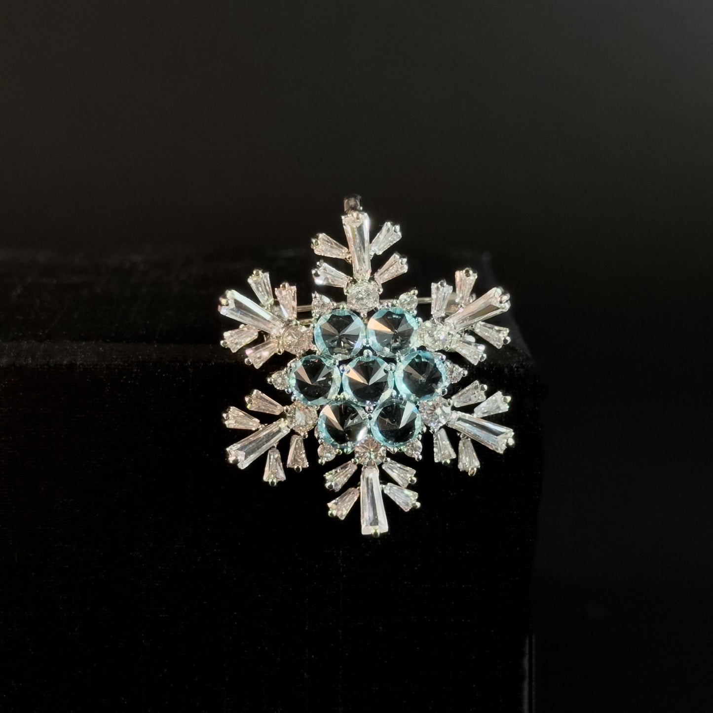 Blue Crystal Snowflake Brooch