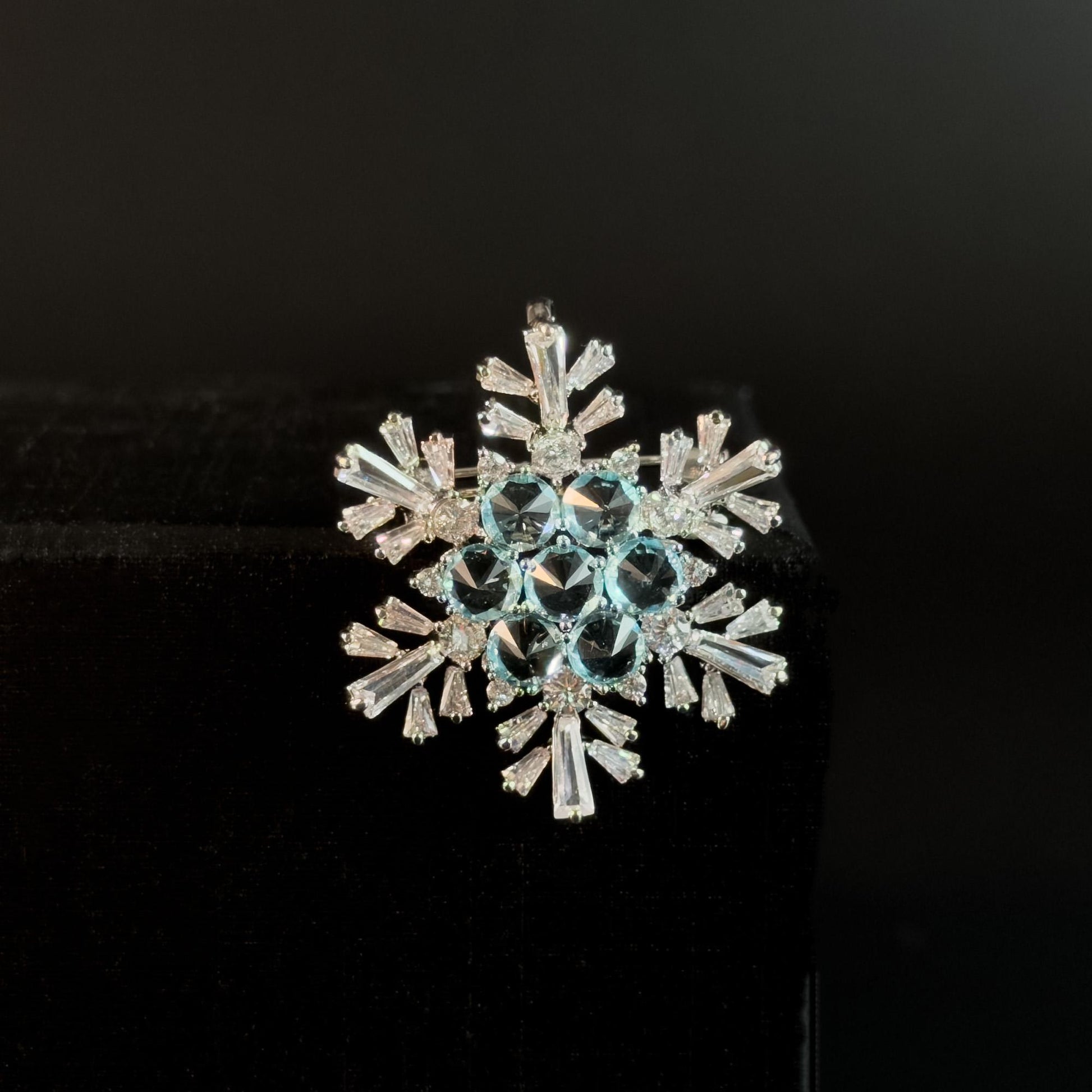 Blue Crystal Snowflake Brooch