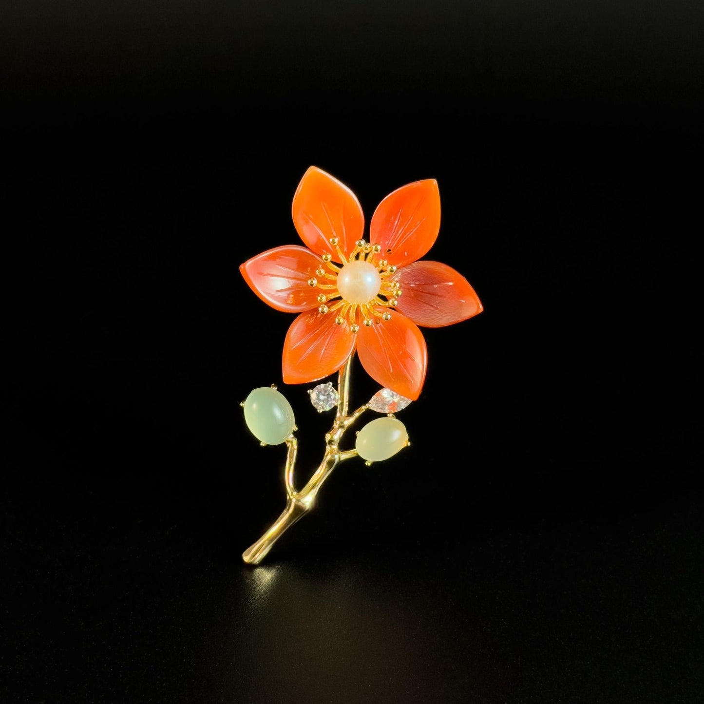 Orange-Red Seashell Flower Brooch
