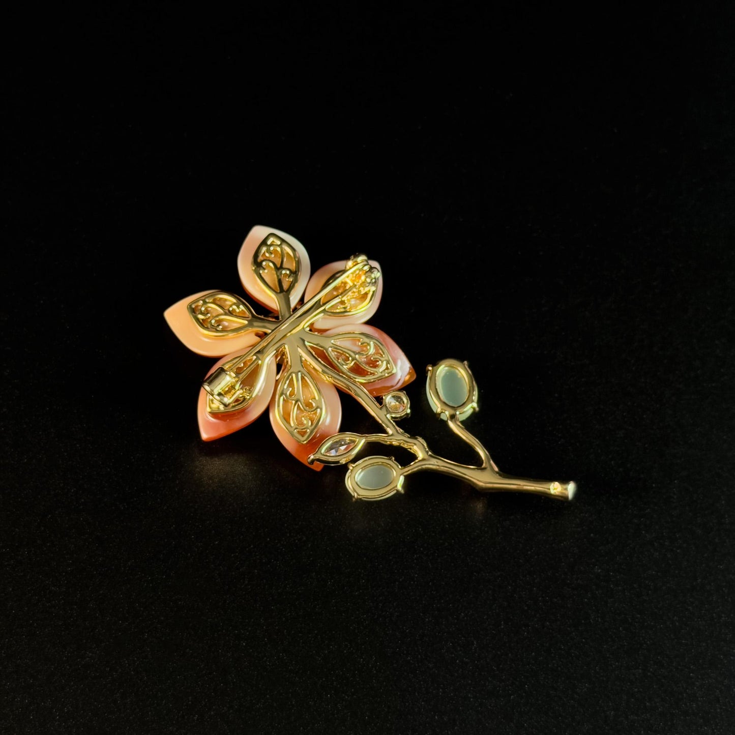 Orange-Red Seashell Flower Brooch