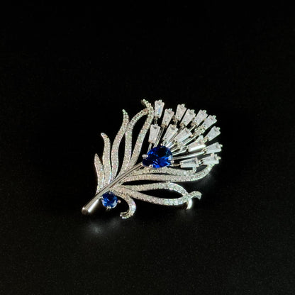 Luxury Blue Zircon Peacock Feather Brooch