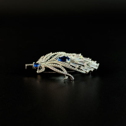 Luxury Blue Zircon Peacock Feather Brooch