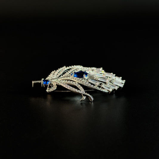 Luxury Blue Zircon Peacock Feather Brooch