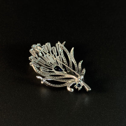 Luxury Blue Zircon Peacock Feather Brooch