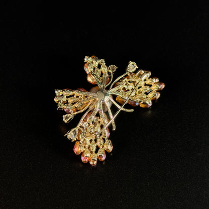 Heavy-Duty Champagne-Colored Crystal Butterfly Brooch