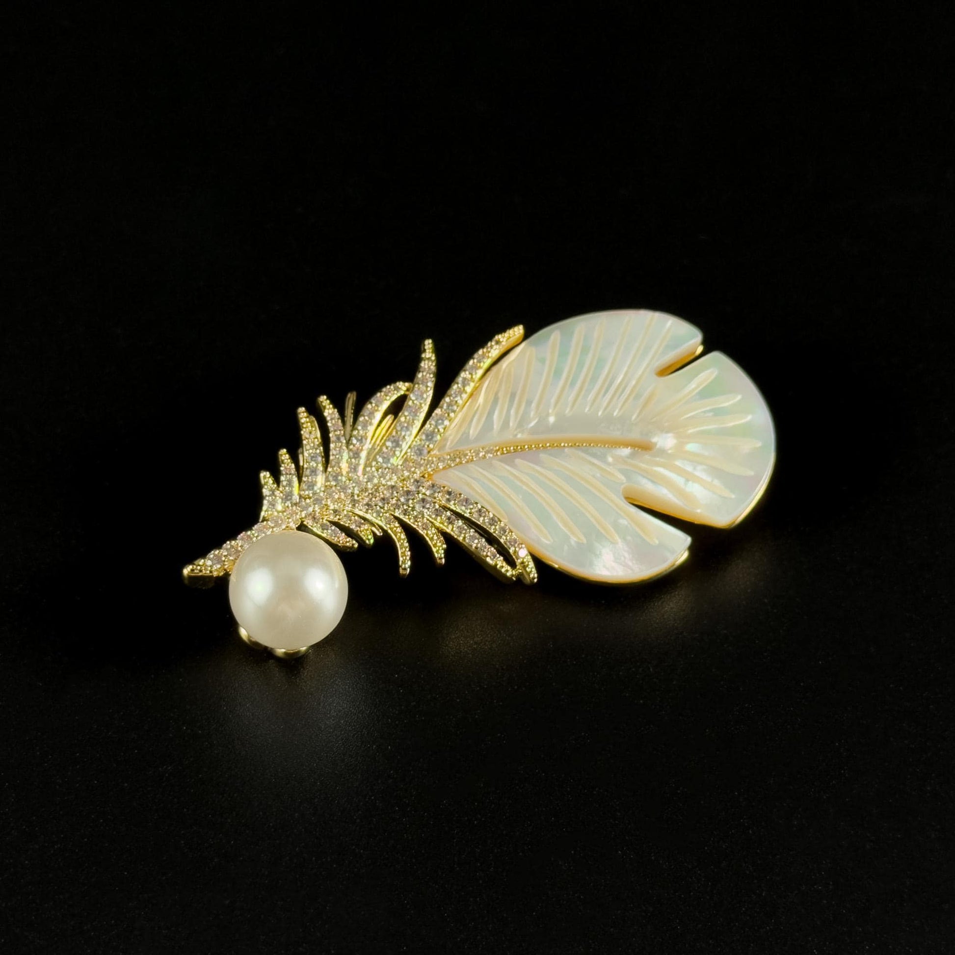 Mother-of-Pearl Feather Brooch