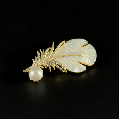 Mother-of-Pearl Feather Brooch