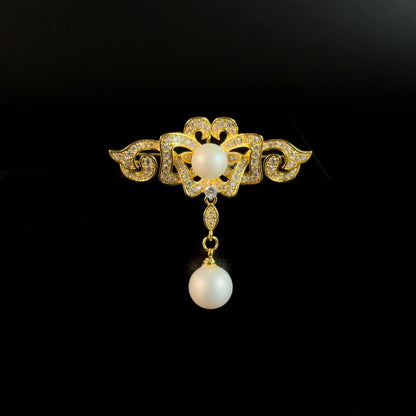 Gold Court Pearl Drop Brooch