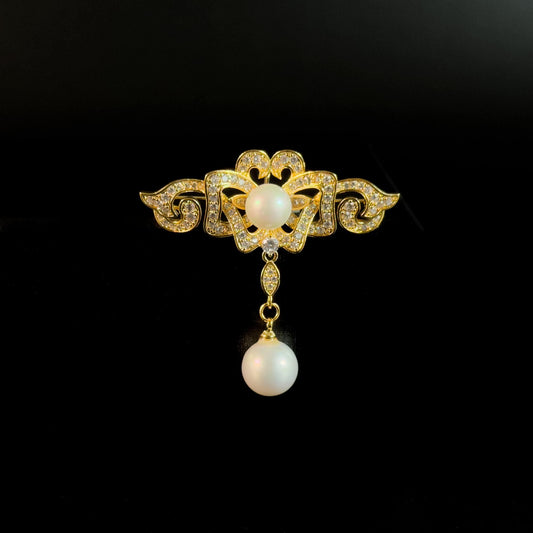 Gold Court Pearl Drop Brooch