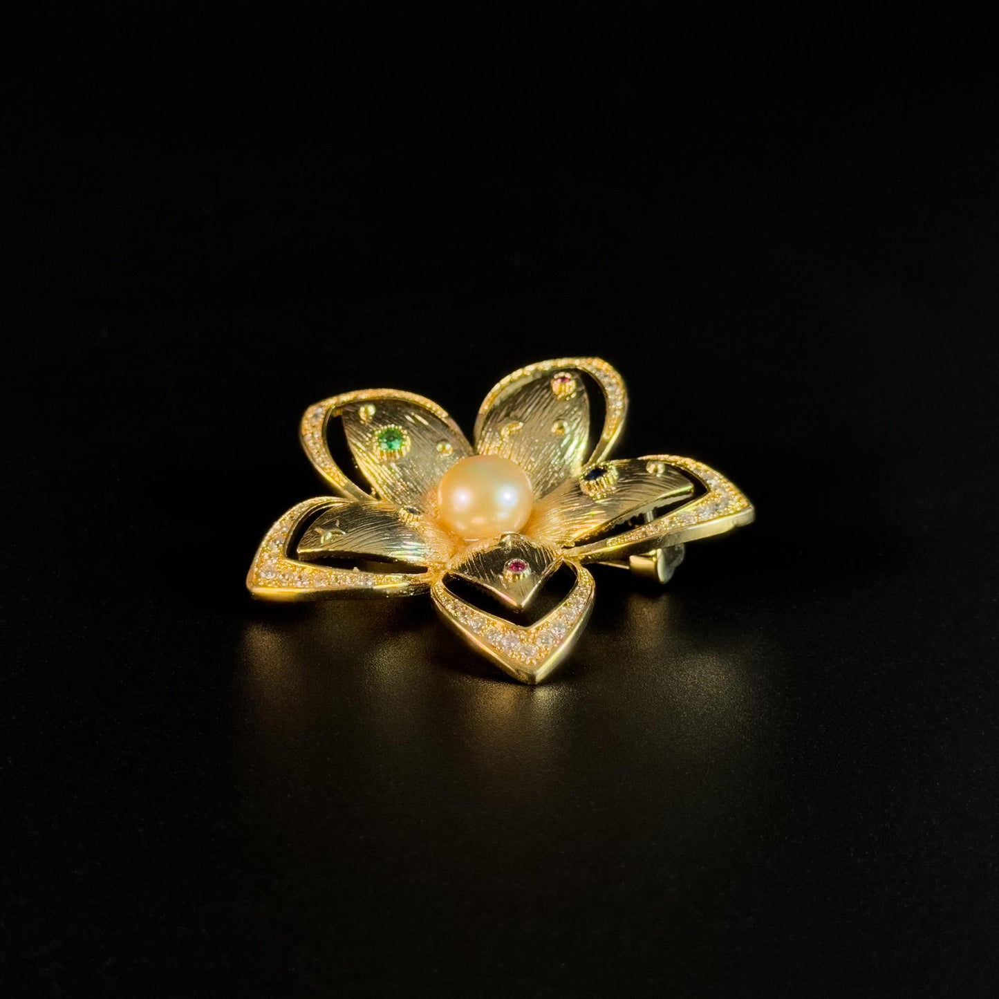 Gold Pearl Hibiscus Brooch