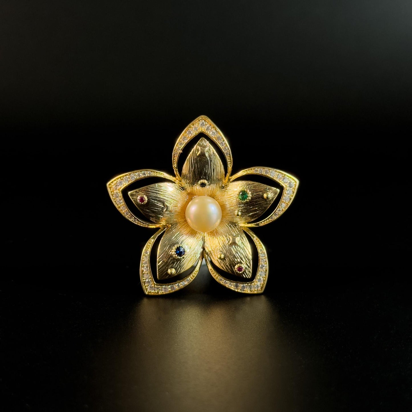 Gold Pearl Hibiscus Brooch
