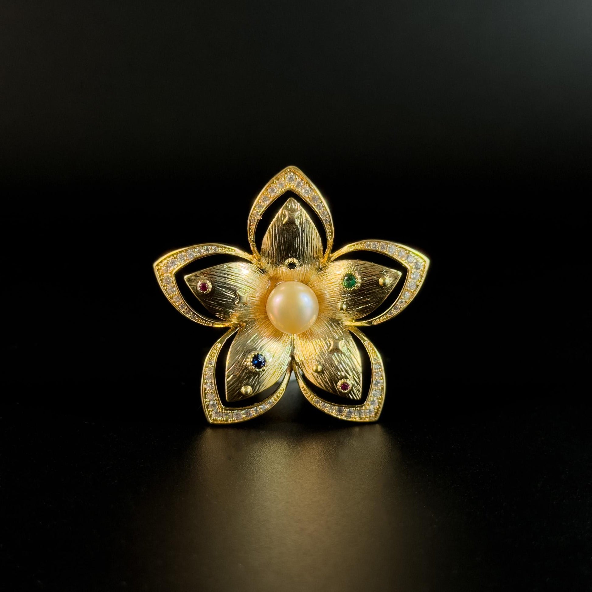 Gold Pearl Hibiscus Brooch