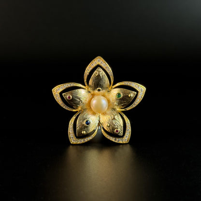 Gold Pearl Hibiscus Brooch