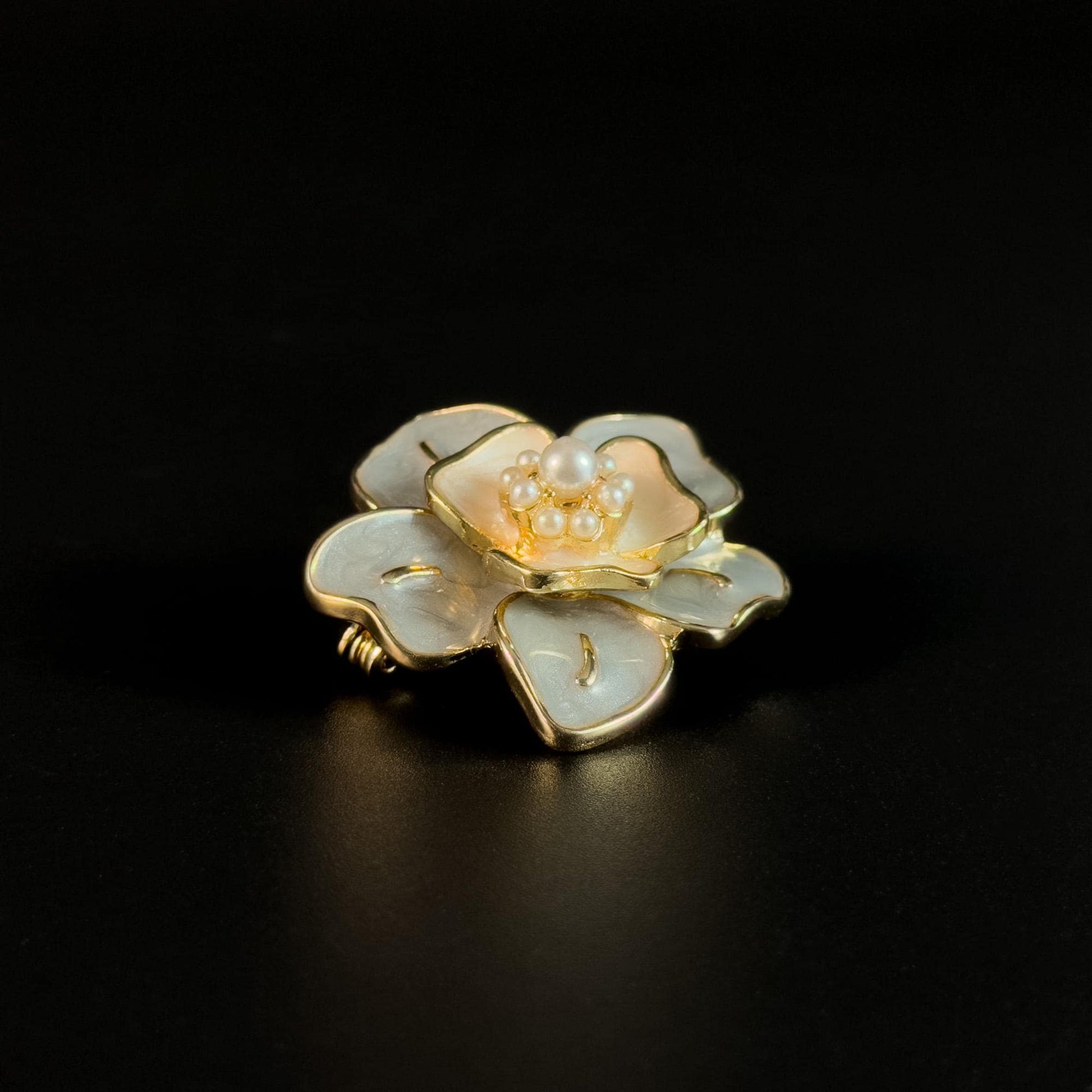 Pearl Enamel Camellia Brooch