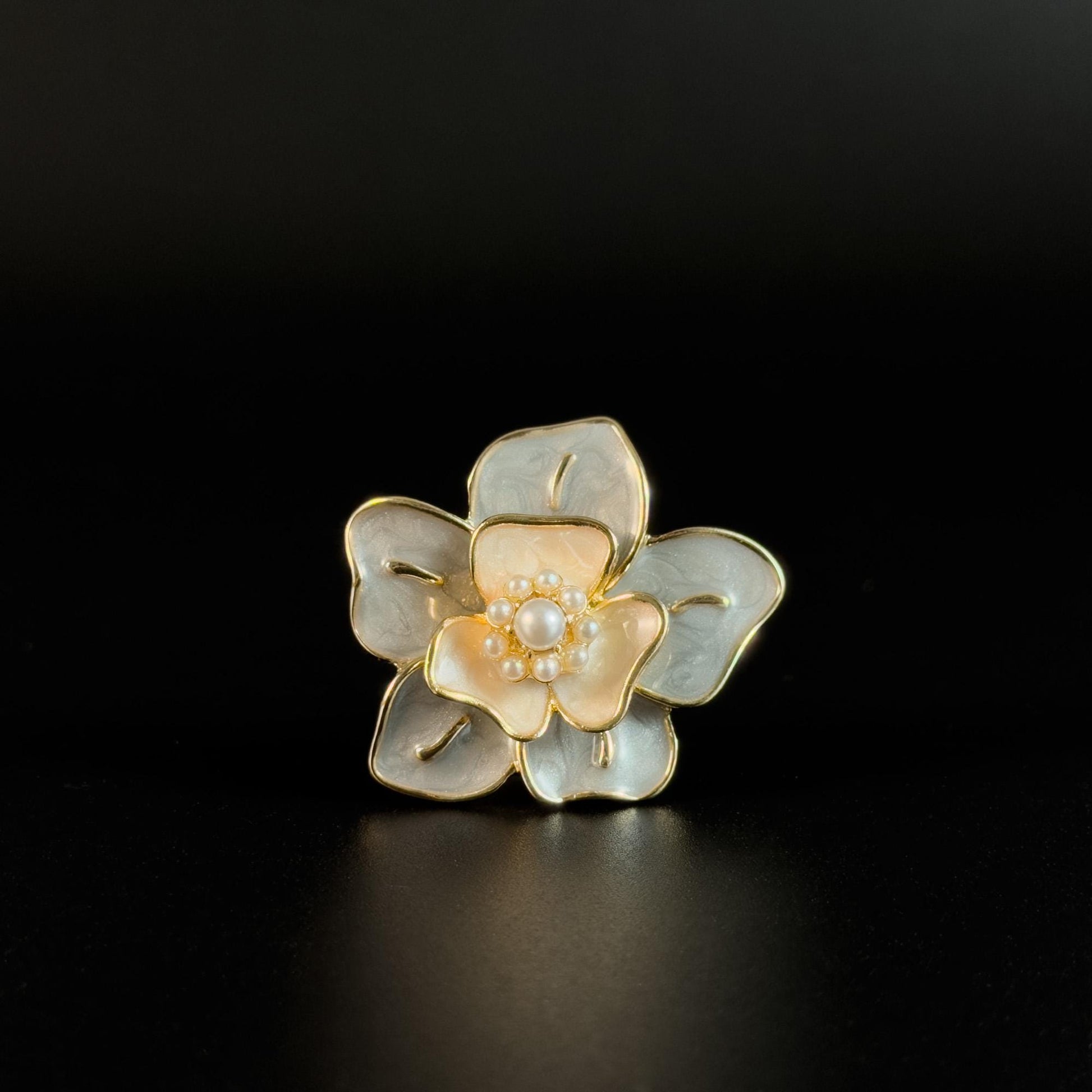 Pearl Enamel Camellia Brooch