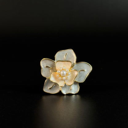 Pearl Enamel Camellia Brooch