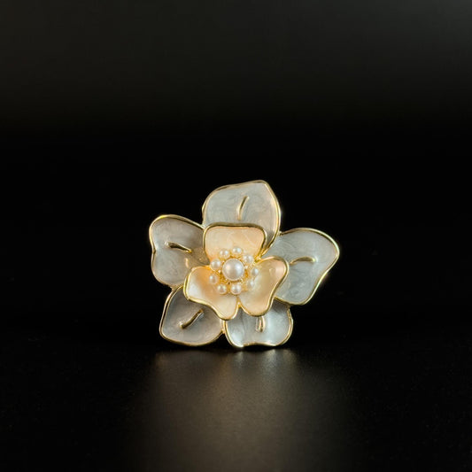 Pearl Enamel Camellia Brooch