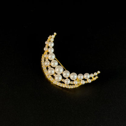 French-Style Pearl Crescent Moon Brooch