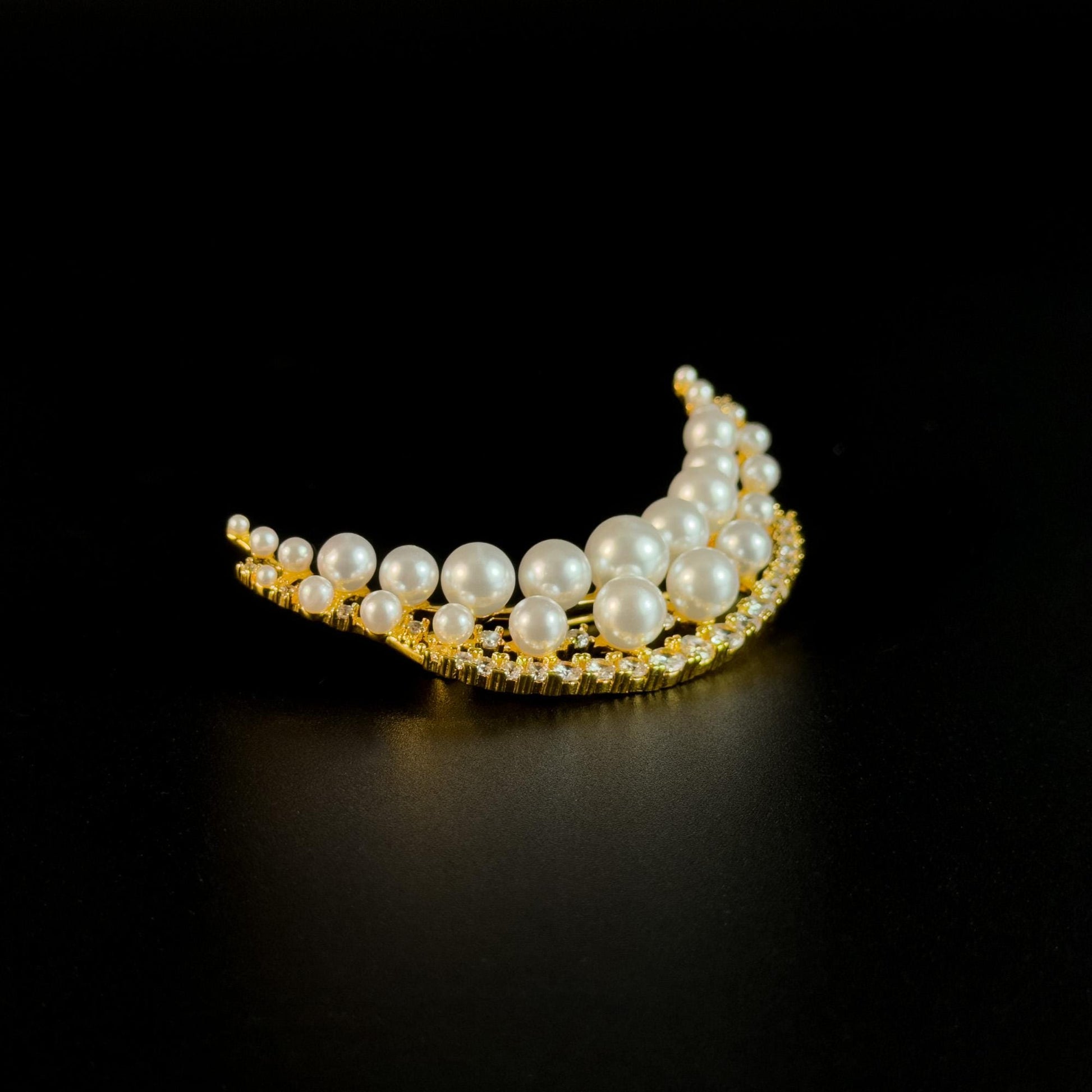 French-Style Pearl Crescent Moon Brooch