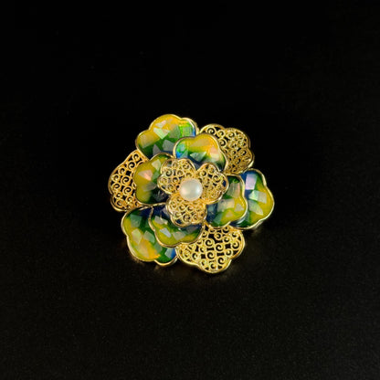 Vintage Enamel Camellia Brooch