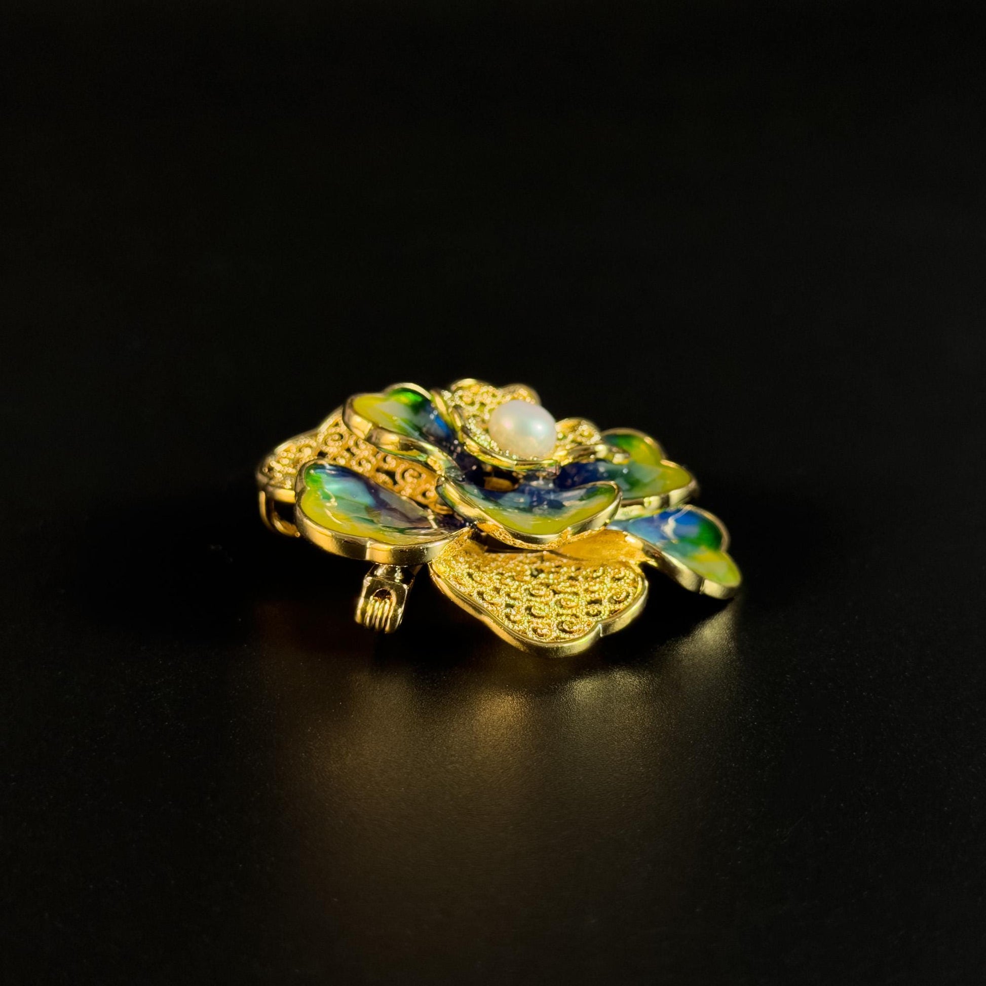 Vintage Enamel Camellia Brooch