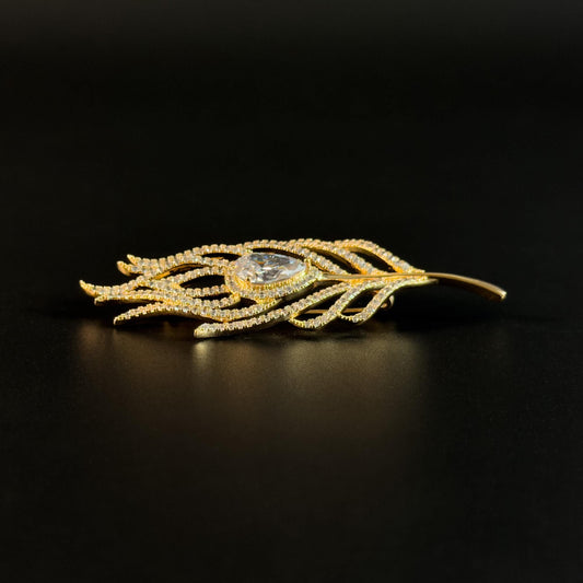 French-Style Openwork Heavy Feather Brooch