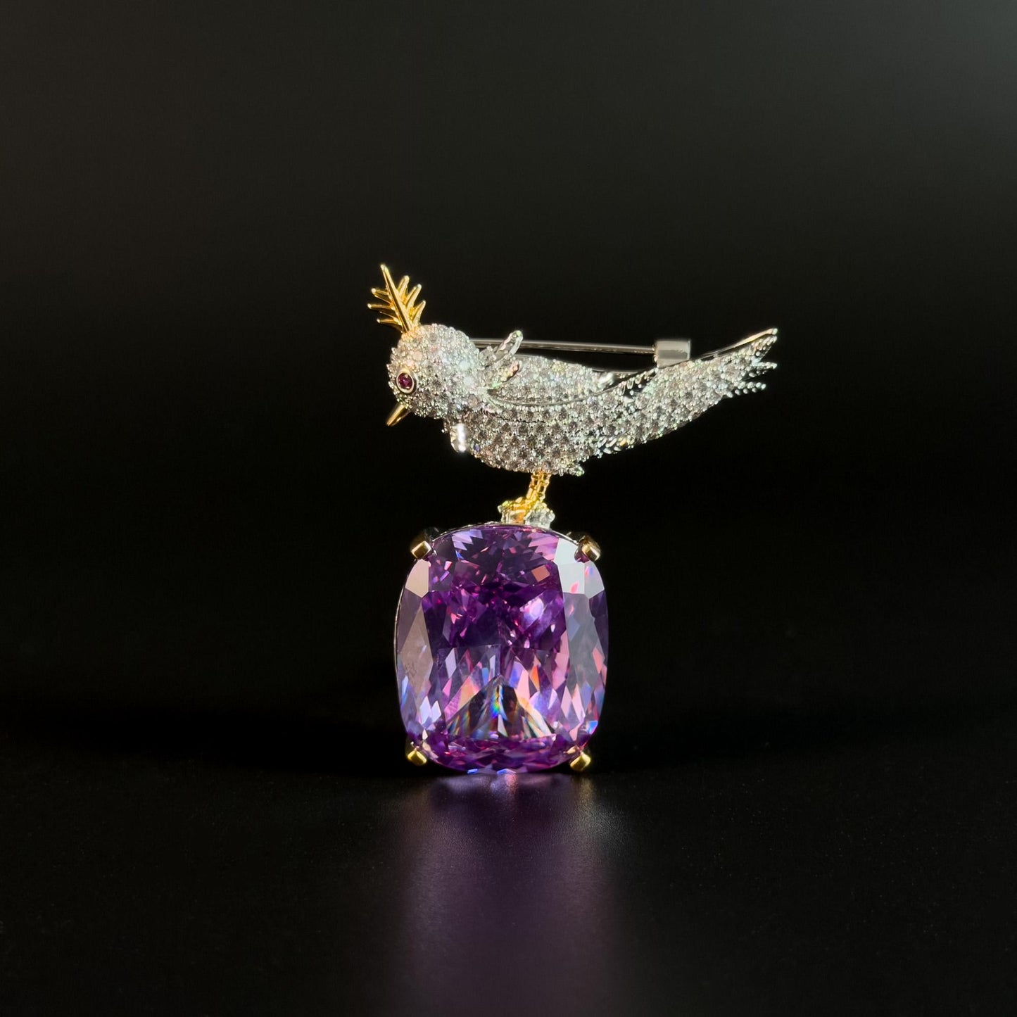 Purple Zircon Bird Brooch