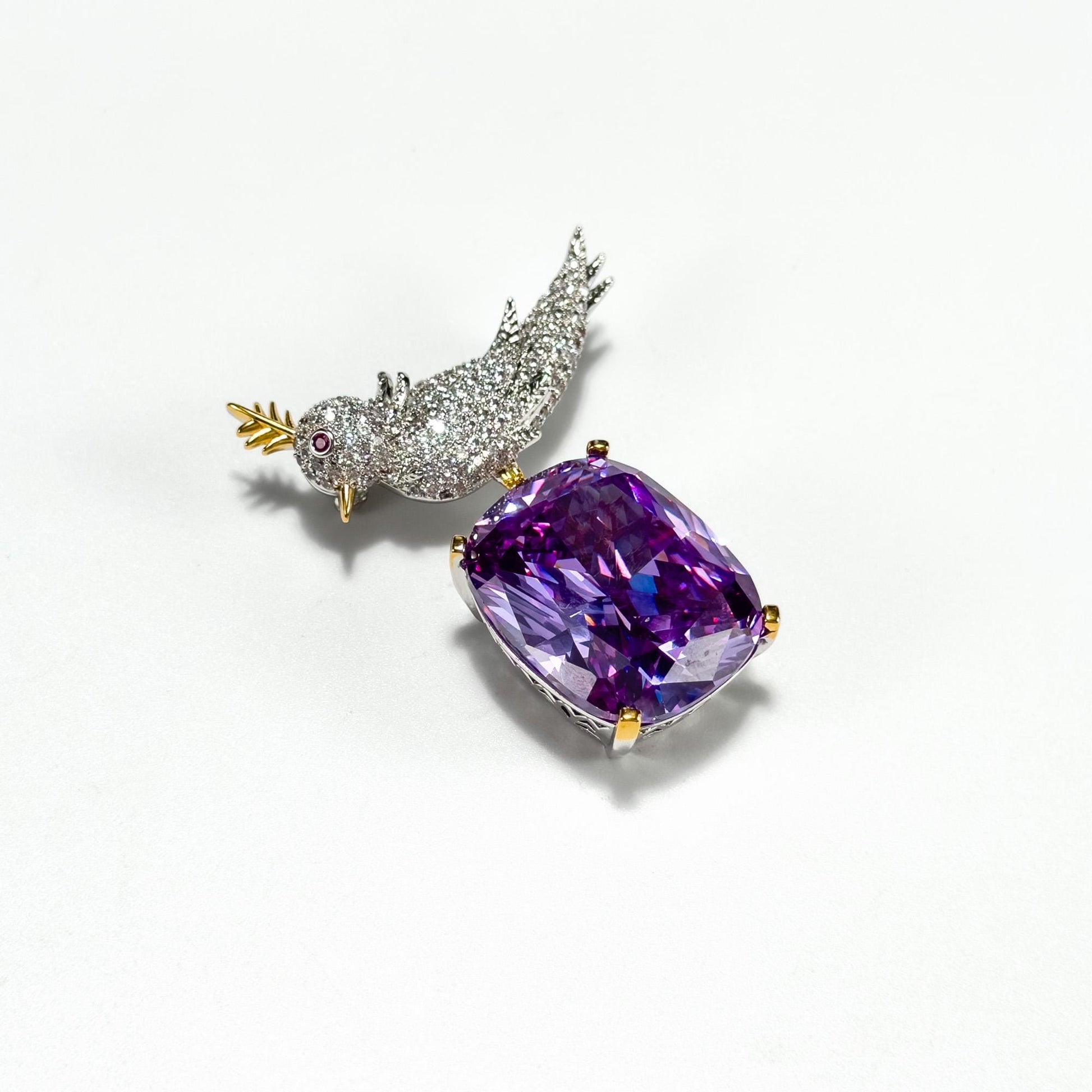 Purple Zircon Bird Brooch