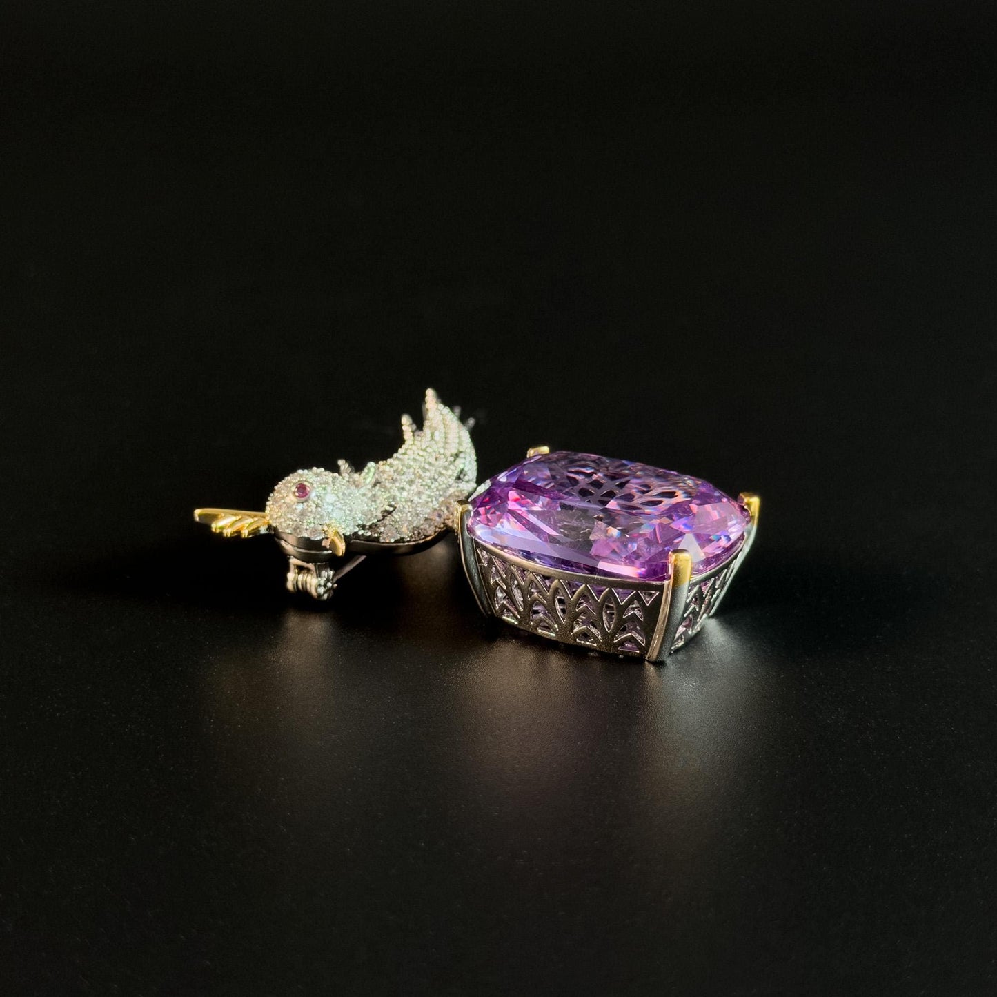Purple Zircon Bird Brooch
