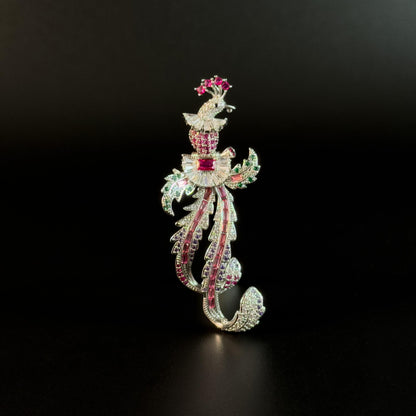 Colorful Long-Tailed Bird Brooch