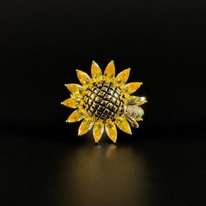 Spring-Loaded Bee and Sunflower Brooch