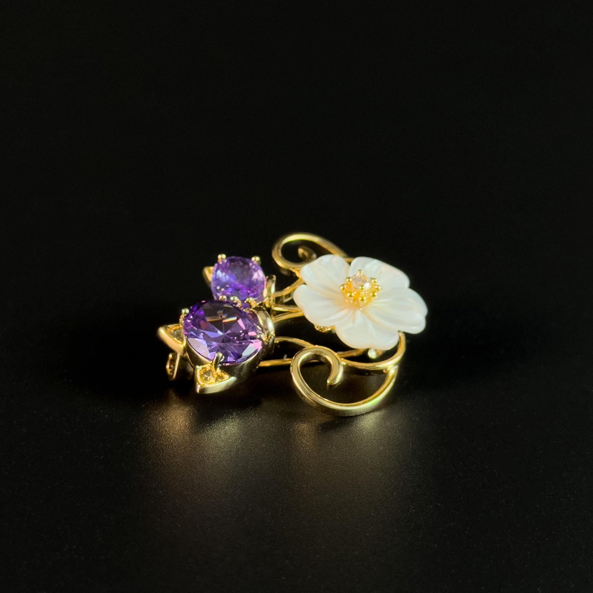Flower and Kitten Brooch