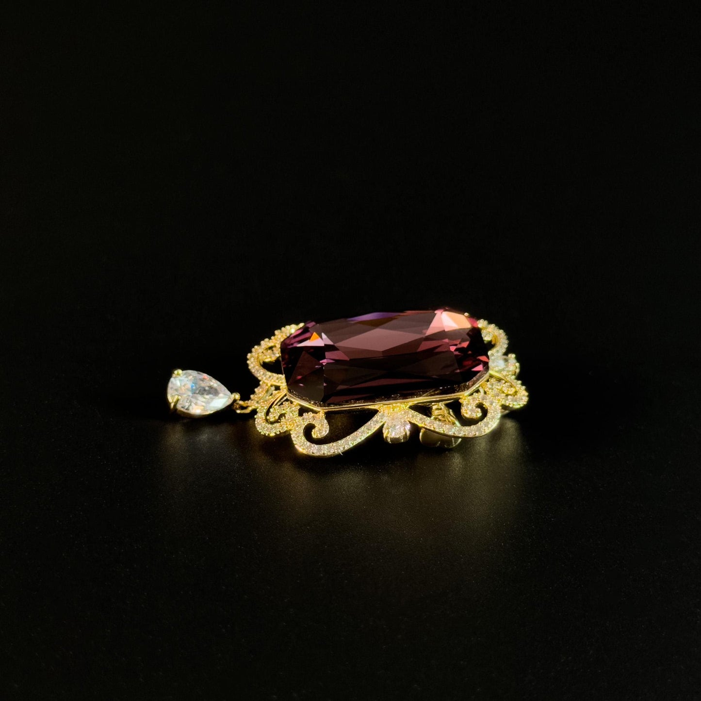 Purple Vase and Gold Flower Brooch