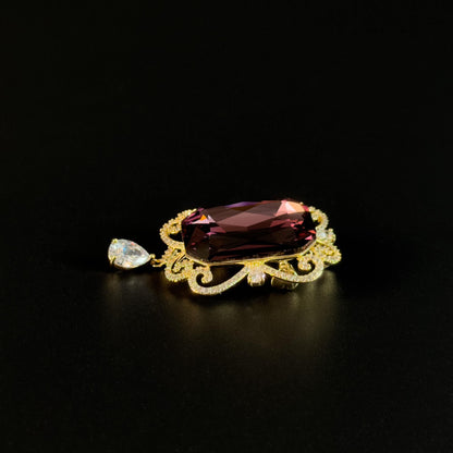 Purple Vase and Gold Flower Brooch