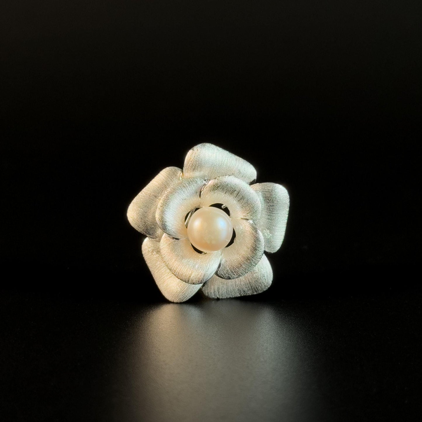 Silver Pearl Camellia Brooch