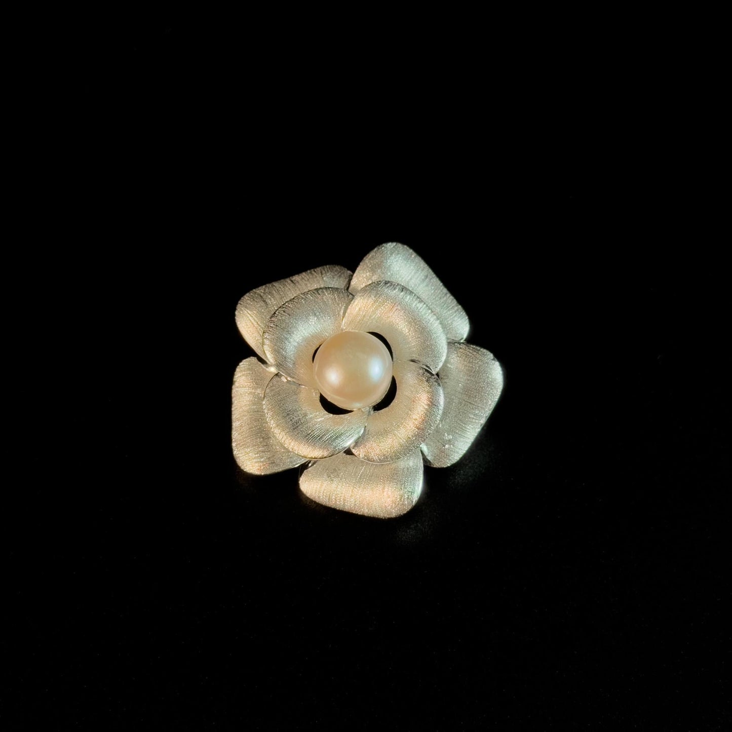 Silver Pearl Camellia Brooch
